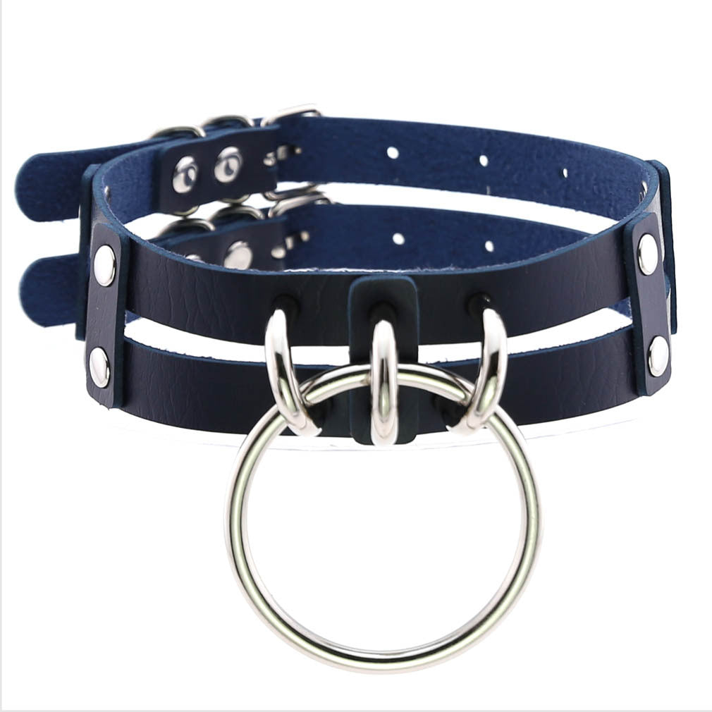 Leather O-shaped Round Punk Gothic Two-line Neck Collar