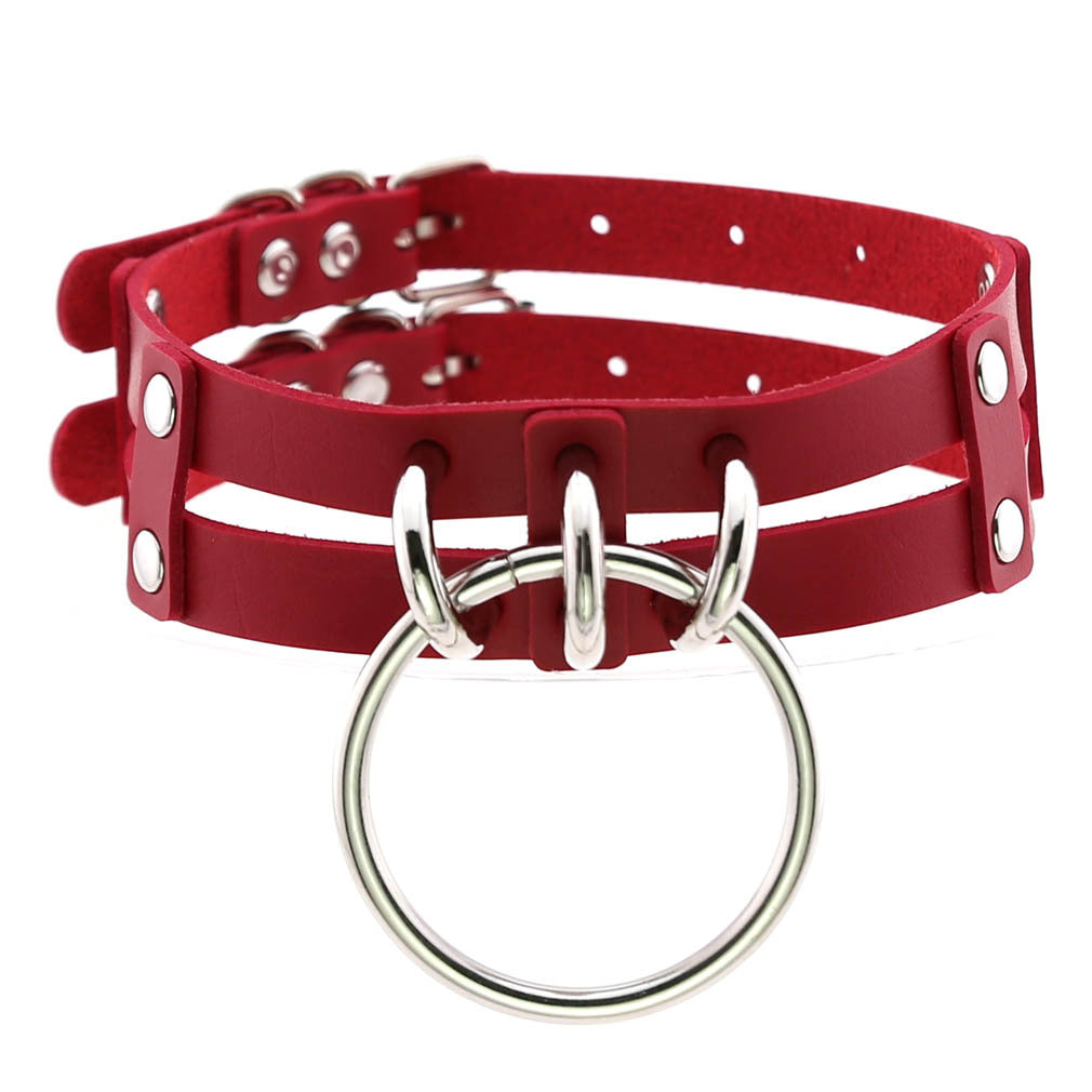 Leather O-shaped Round Punk Gothic Two-line Neck Collar
