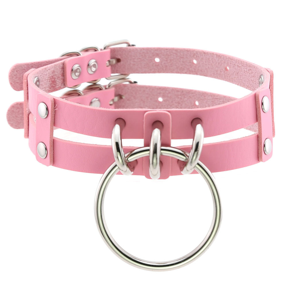 Leather O-shaped Round Punk Gothic Two-line Neck Collar