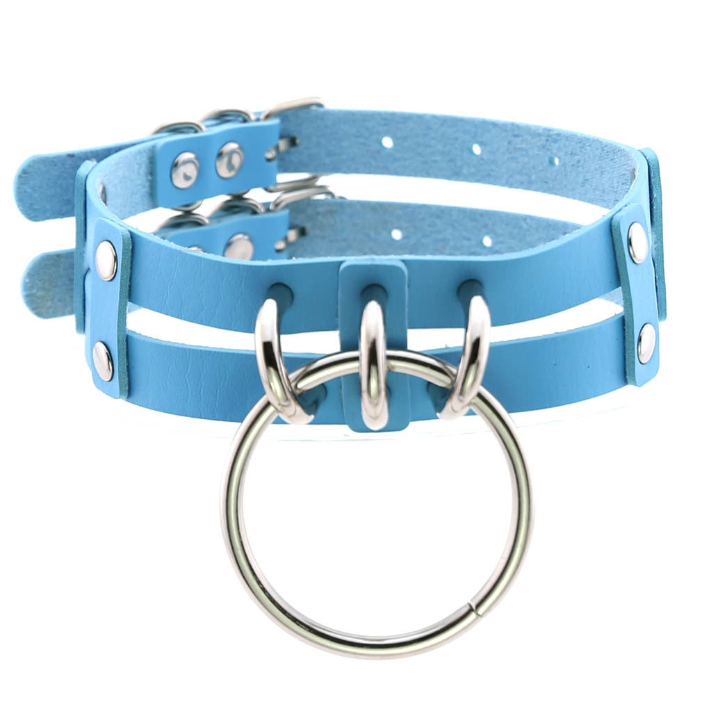 Leather O-shaped Round Punk Gothic Two-line Neck Collar