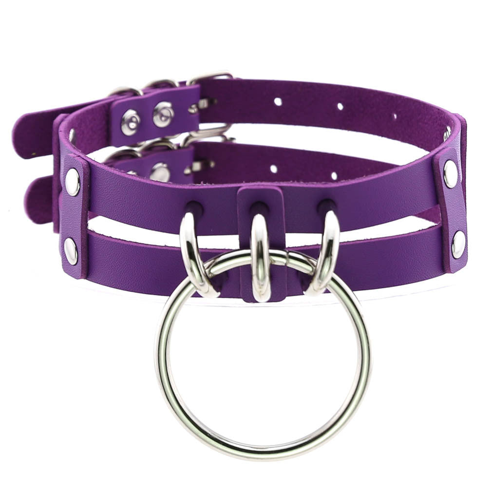 Leather O-shaped Round Punk Gothic Two-line Neck Collar