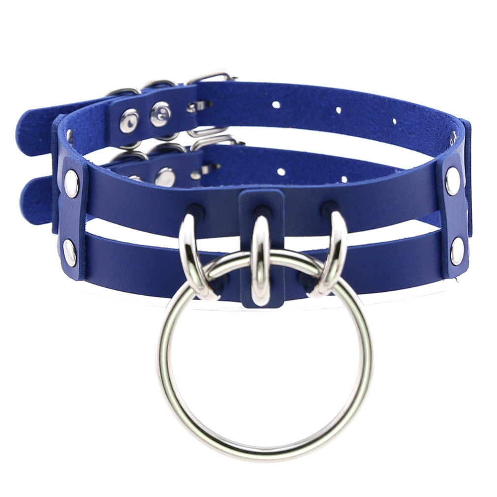 Leather O-shaped Round Punk Gothic Two-line Neck Collar