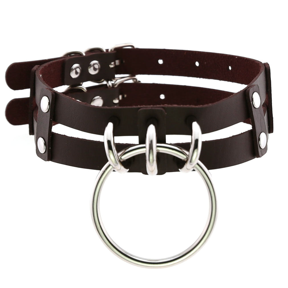 Leather O-shaped Round Punk Gothic Two-line Neck Collar