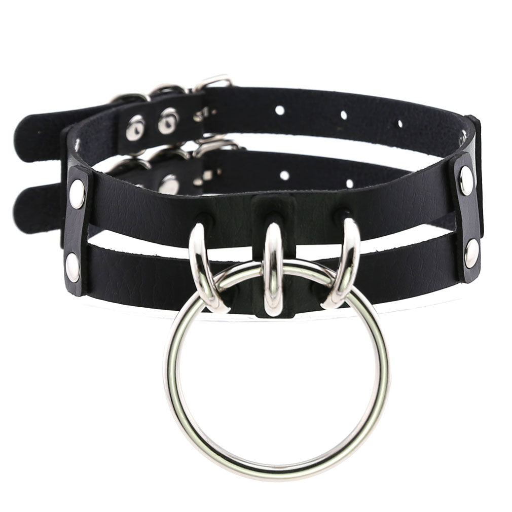 Leather O-shaped Round Punk Gothic Two-line Neck Collar