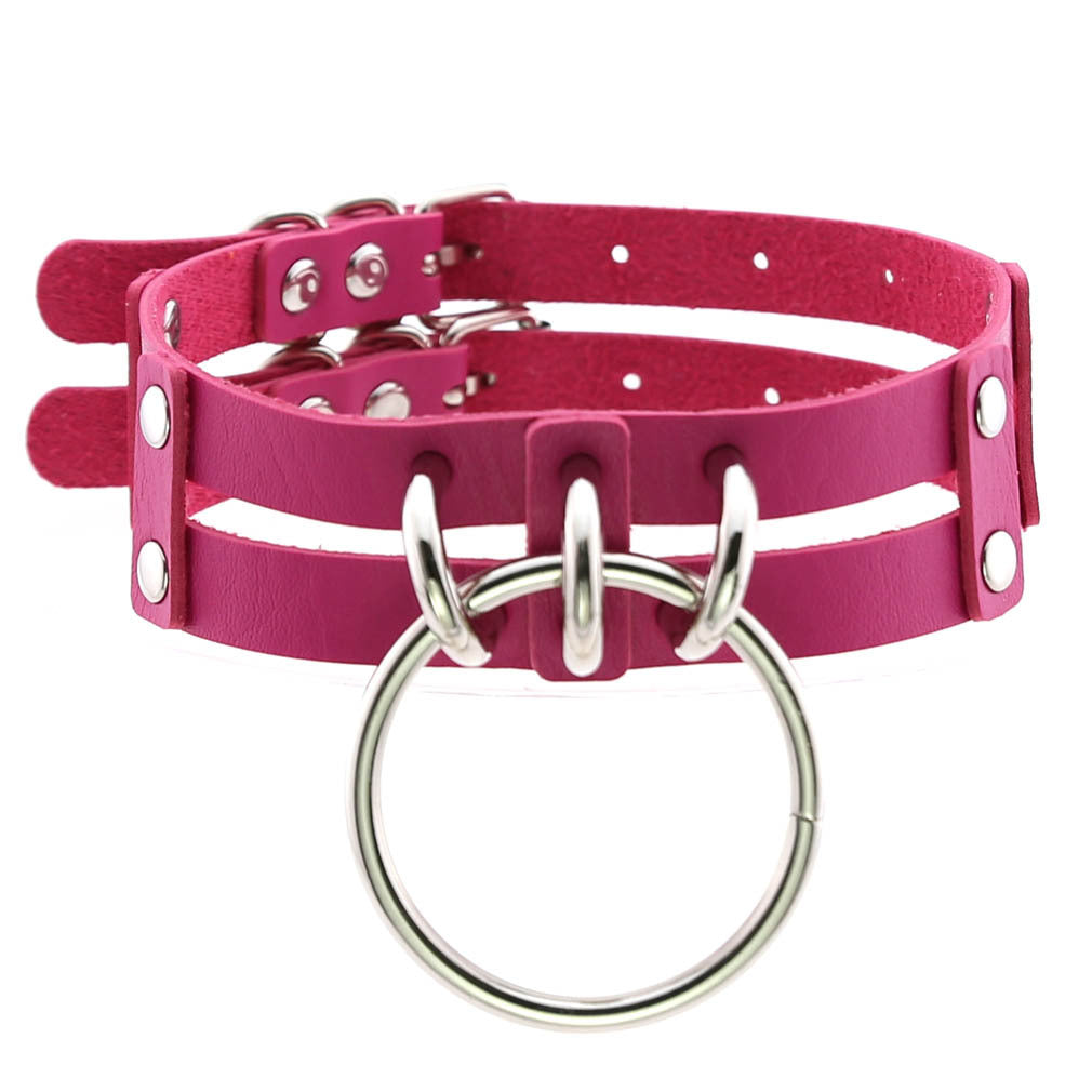 Leather O-shaped Round Punk Gothic Two-line Neck Collar