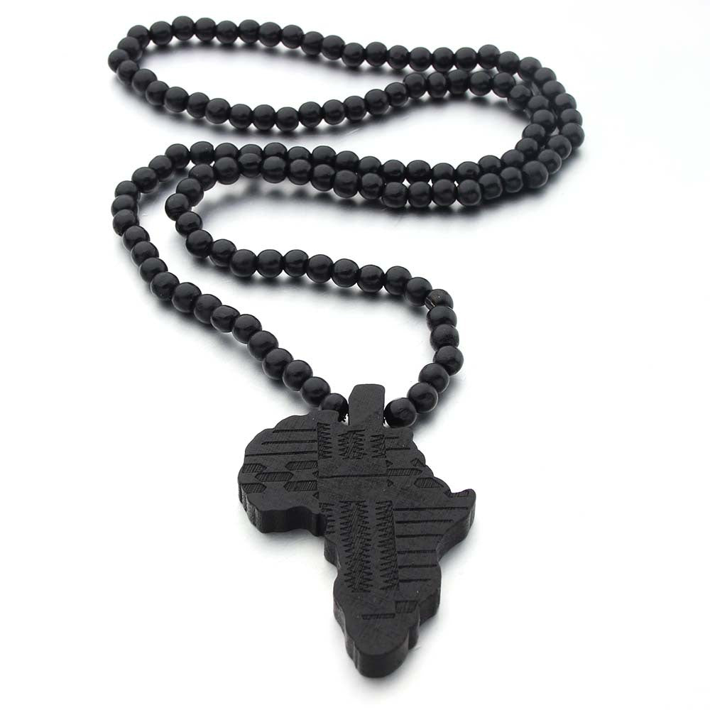 Africa Map Wooden Hip Hop Wood Necklaces