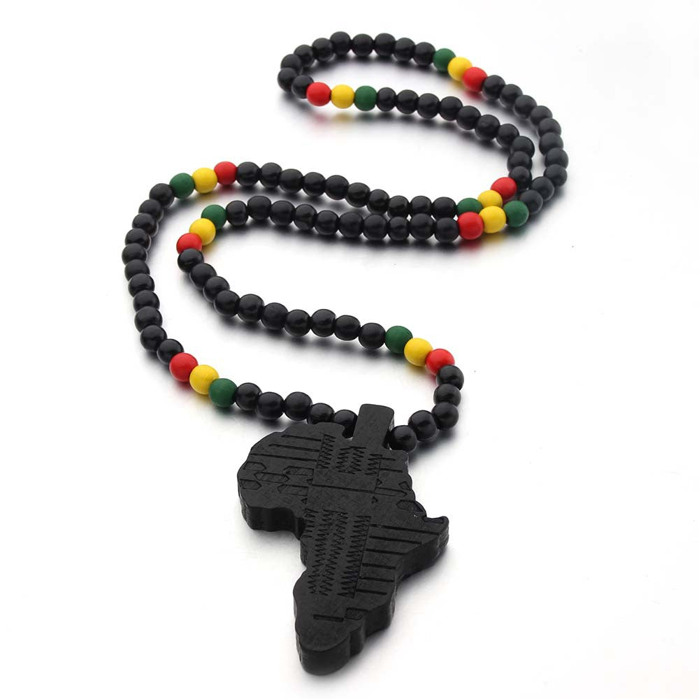 Africa Map Wooden Hip Hop Wood Necklaces