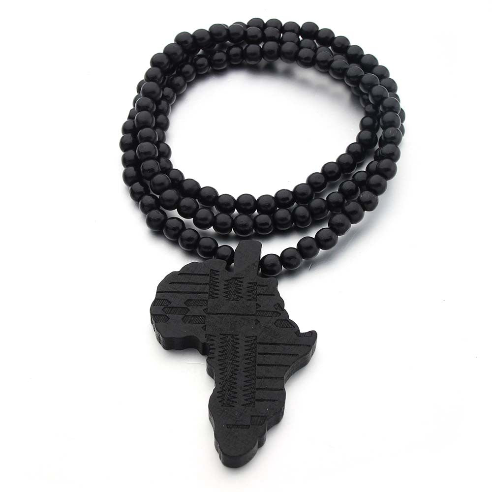 Africa Map Wooden Hip Hop Wood Necklaces
