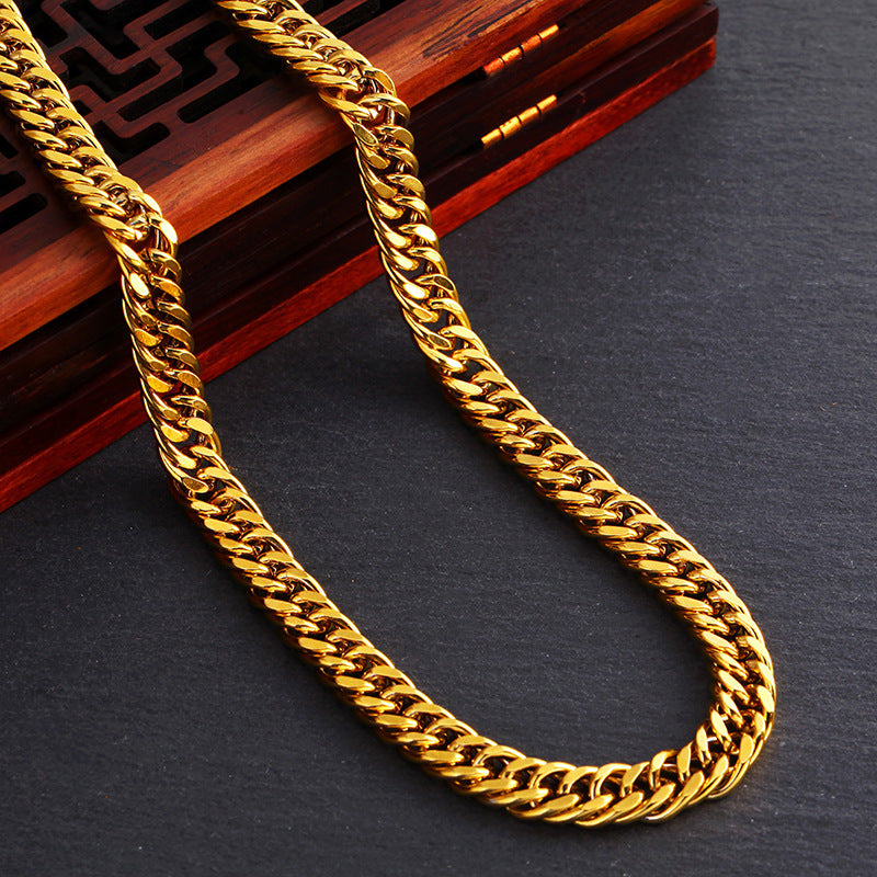 Men's Accessories Glossy Double Buckle Gold Plated Necklaces