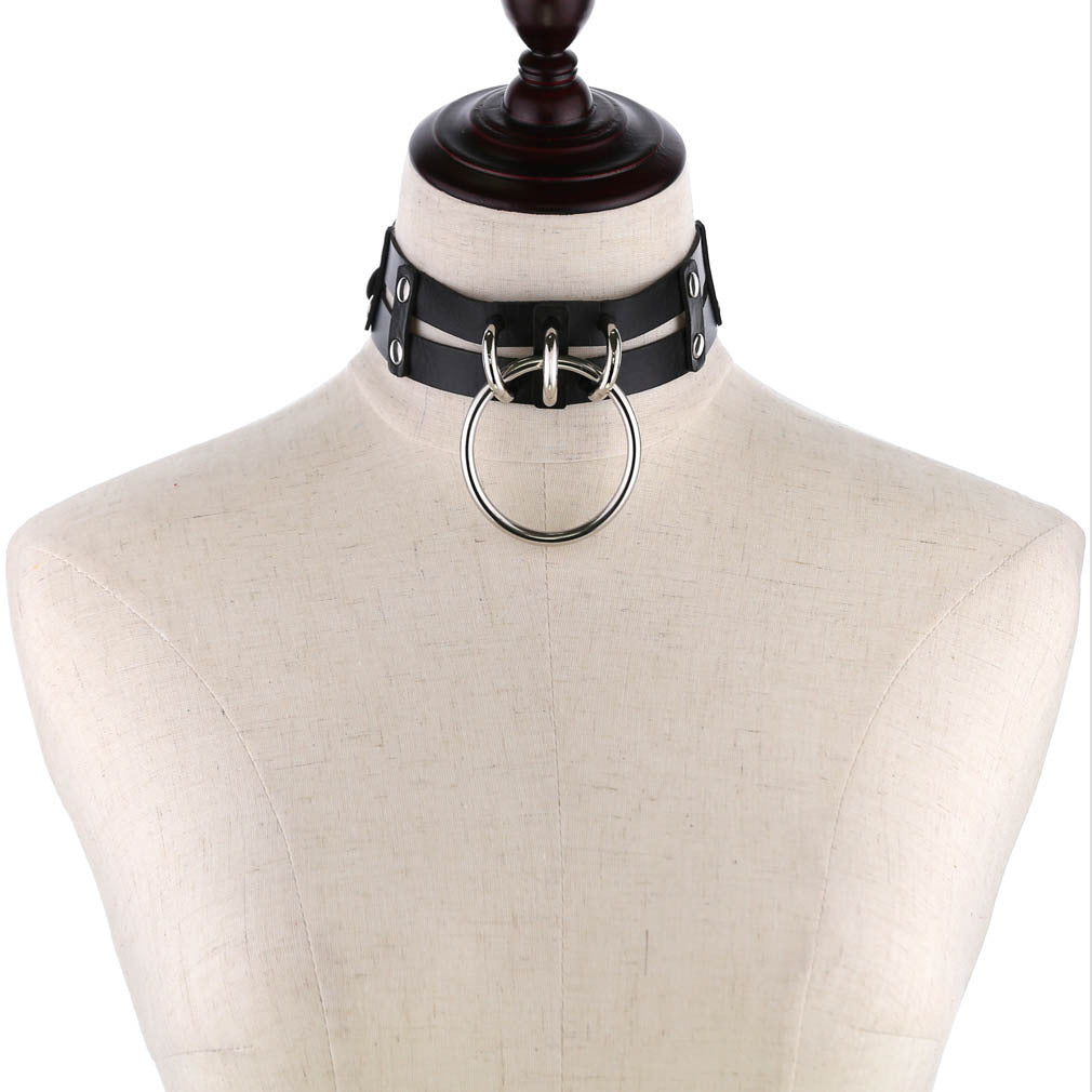 Leather O-shaped Round Punk Gothic Two-line Neck Collar