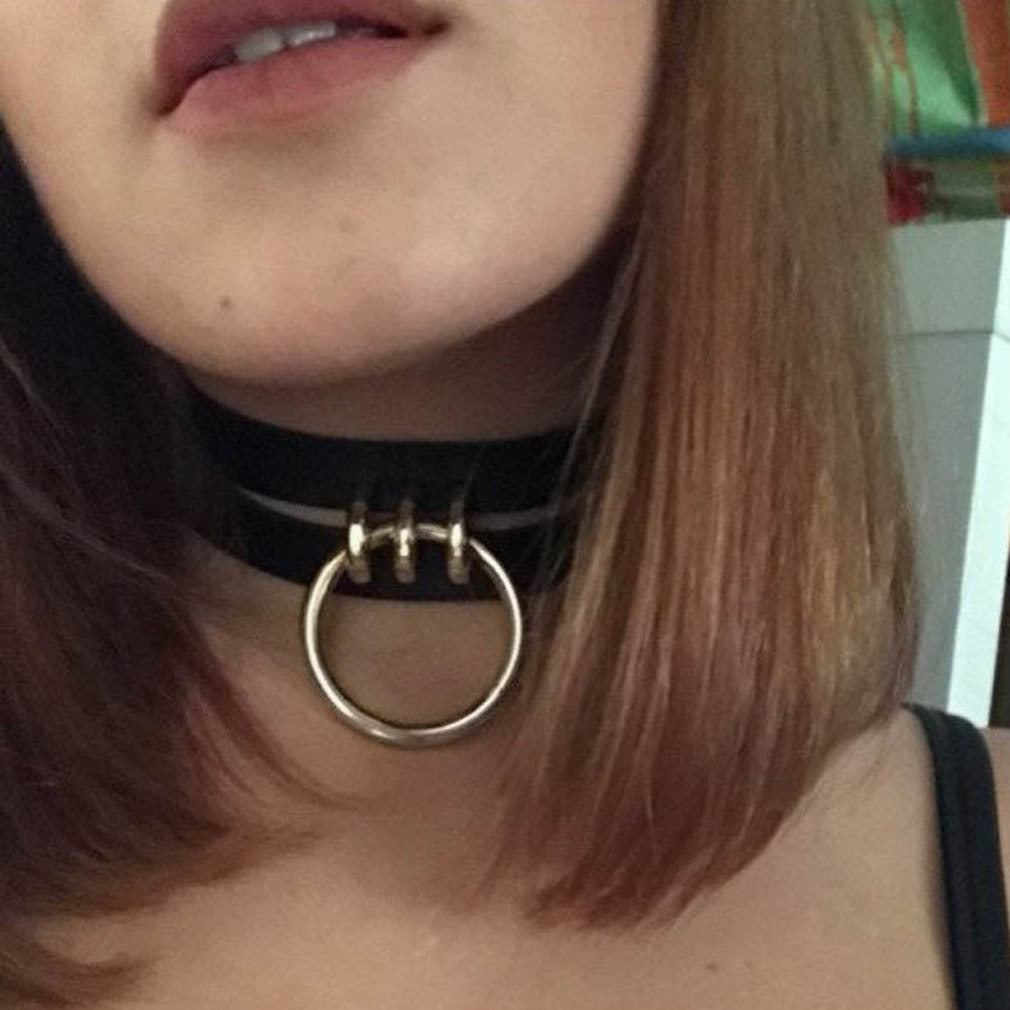 Leather O-shaped Round Punk Gothic Two-line Neck Collar