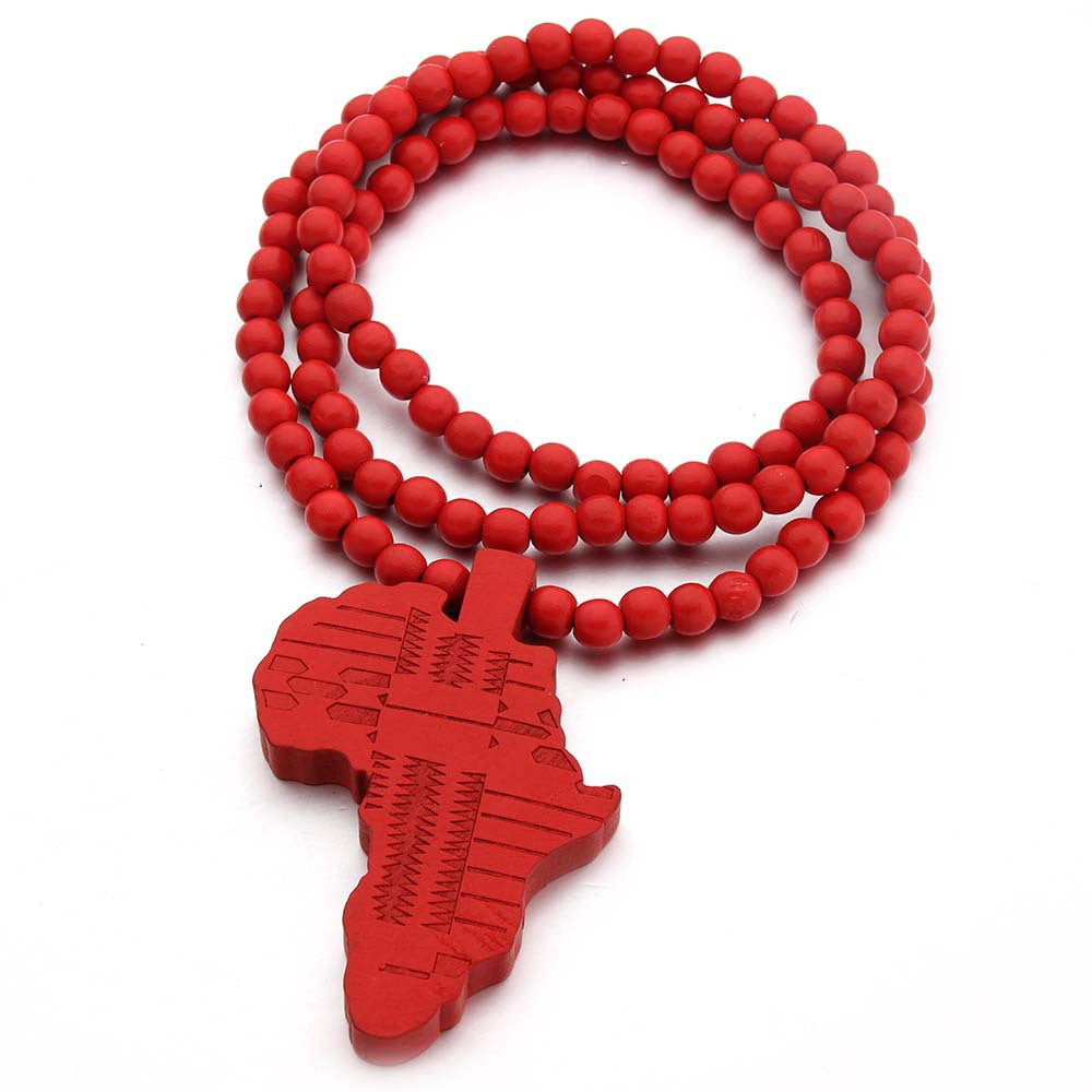 Africa Map Wooden Hip Hop Wood Necklaces