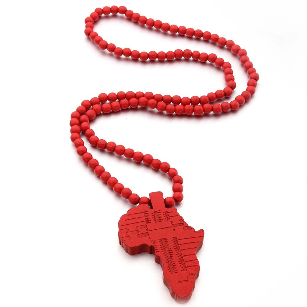 Africa Map Wooden Hip Hop Wood Necklaces