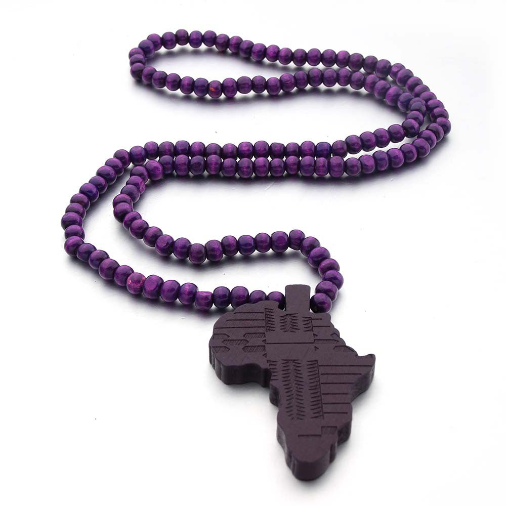 Africa Map Wooden Hip Hop Wood Necklaces