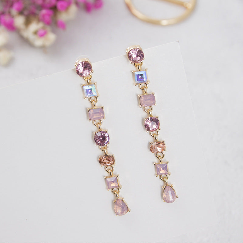 Crystal Small Fresh Long Tassel Fashionable Earrings