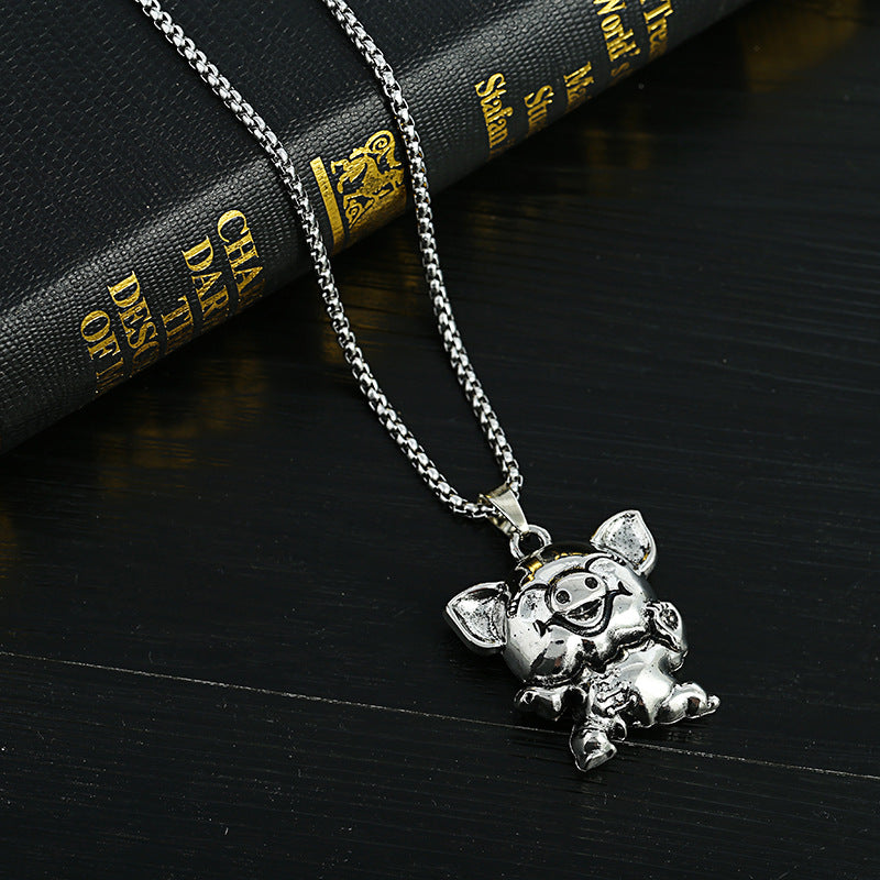 Men's Lucky Elephant Titanium Steel Life Pig Sweater Chain Necklace