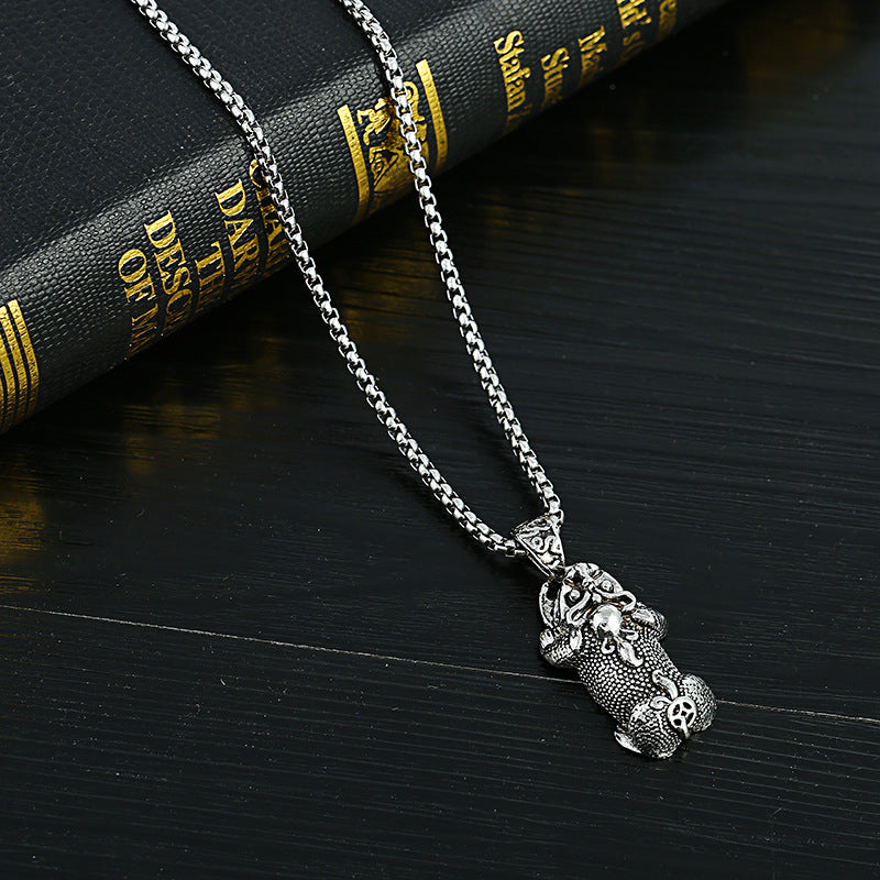 Men's Lucky Elephant Titanium Steel Life Pig Sweater Chain Necklace