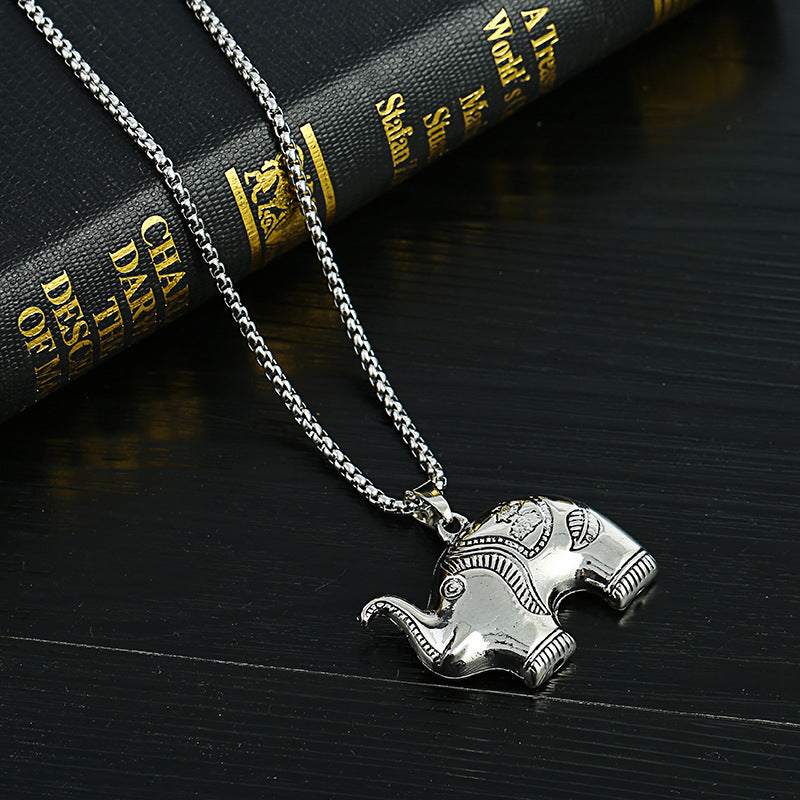Men's Lucky Elephant Titanium Steel Life Pig Sweater Chain Necklace