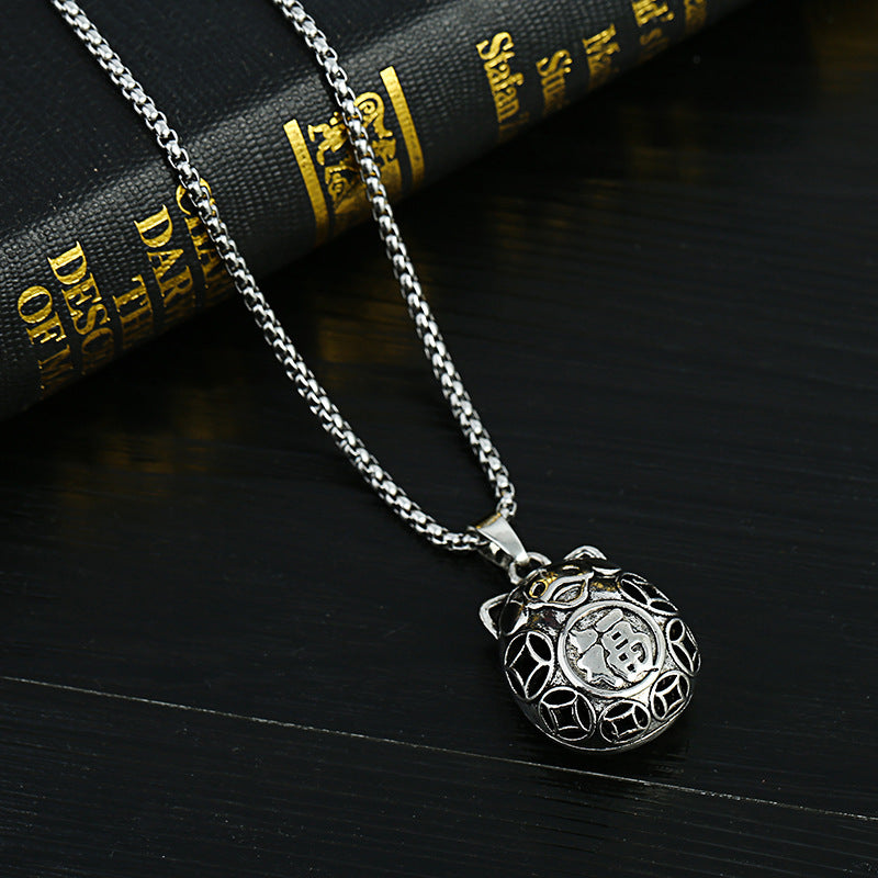 Men's Lucky Elephant Titanium Steel Life Pig Sweater Chain Necklace