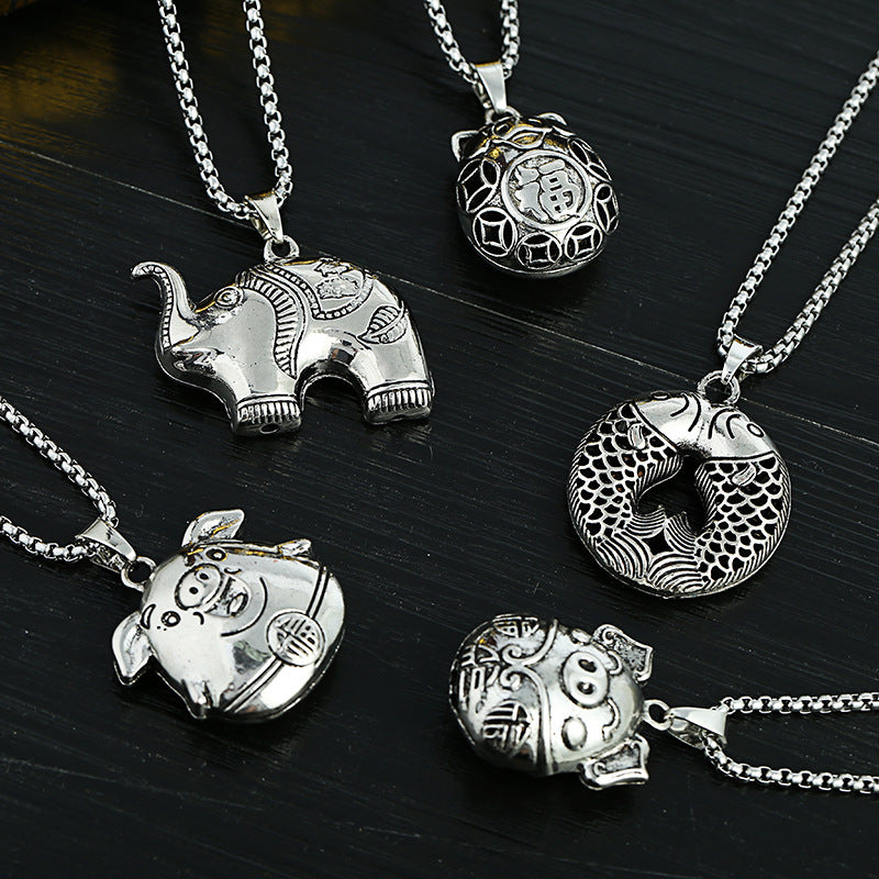 Men's Lucky Elephant Titanium Steel Life Pig Sweater Chain Necklace
