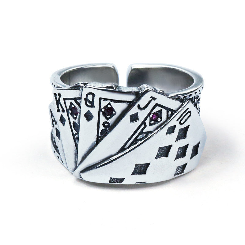 Women's & Men's Retro Poker Neutral Open Flush Gambler Ring