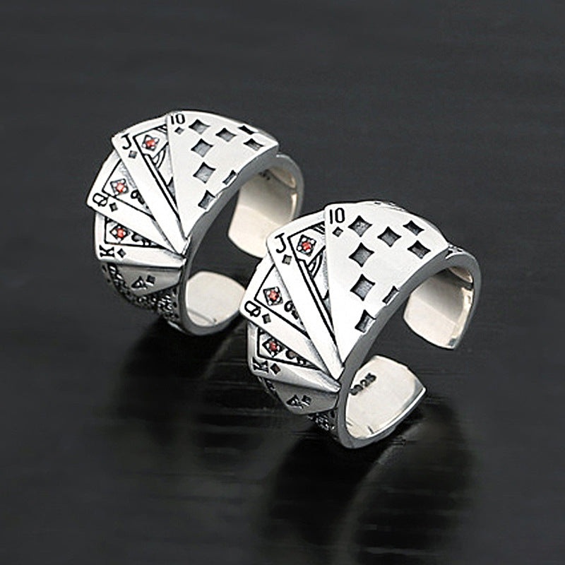 Women's & Men's Retro Poker Neutral Open Flush Gambler Ring