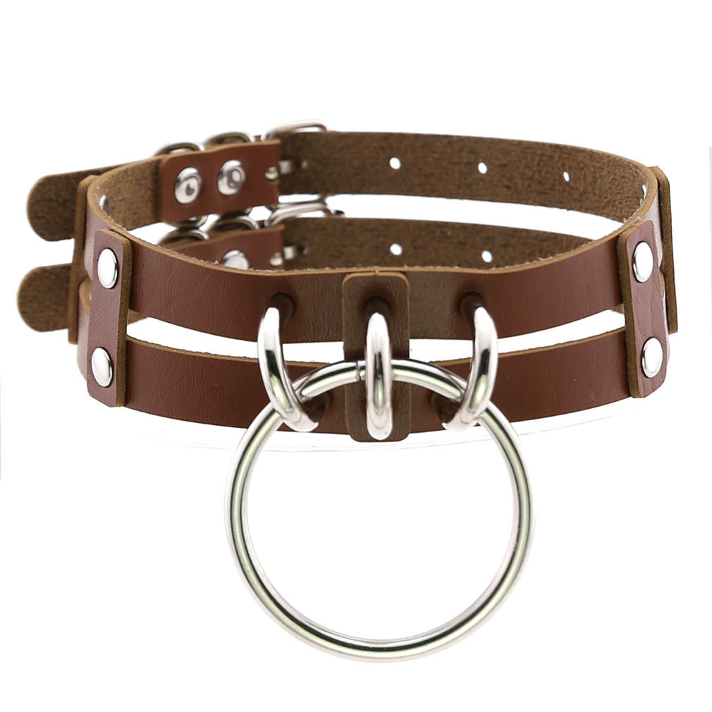 Leather O-shaped Round Punk Gothic Two-line Neck Collar