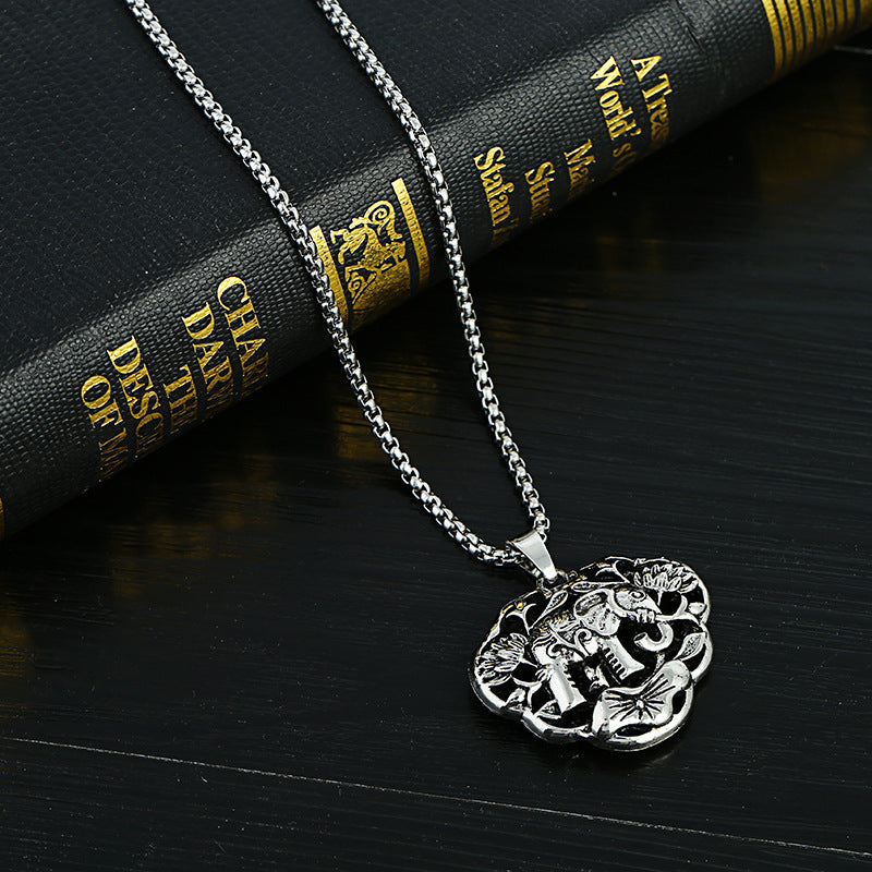 Men's Lucky Elephant Titanium Steel Life Pig Sweater Chain Necklace