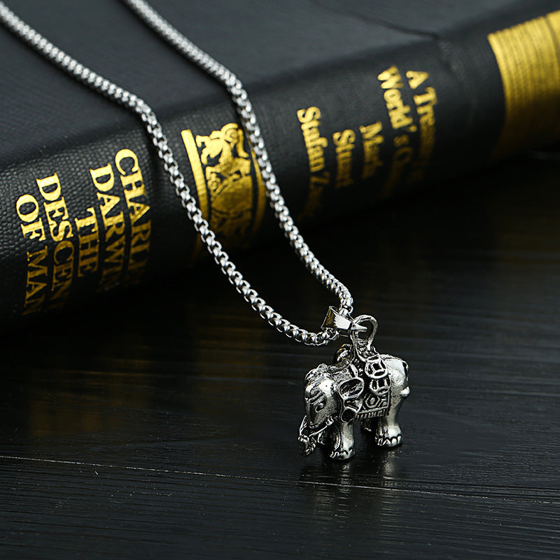 Men's Lucky Elephant Titanium Steel Life Pig Sweater Chain Necklace