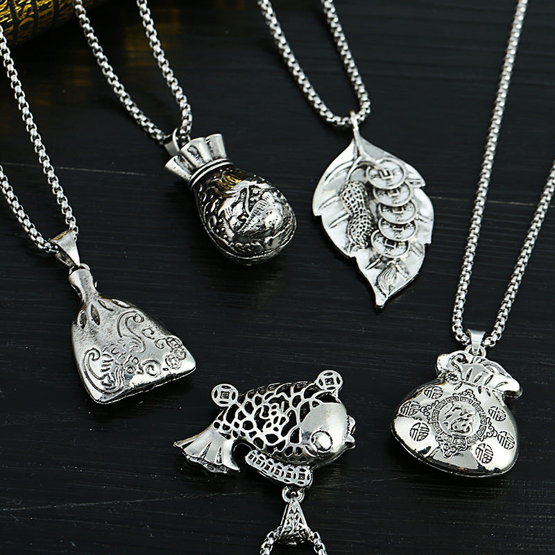 Men's Lucky Elephant Titanium Steel Life Pig Sweater Chain Necklace