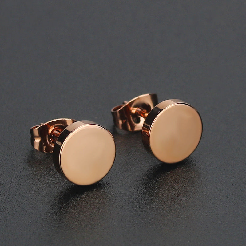 Women's & Men's Fashion Titanium Steel Round Cake For Thin Needle Barbell Earrings