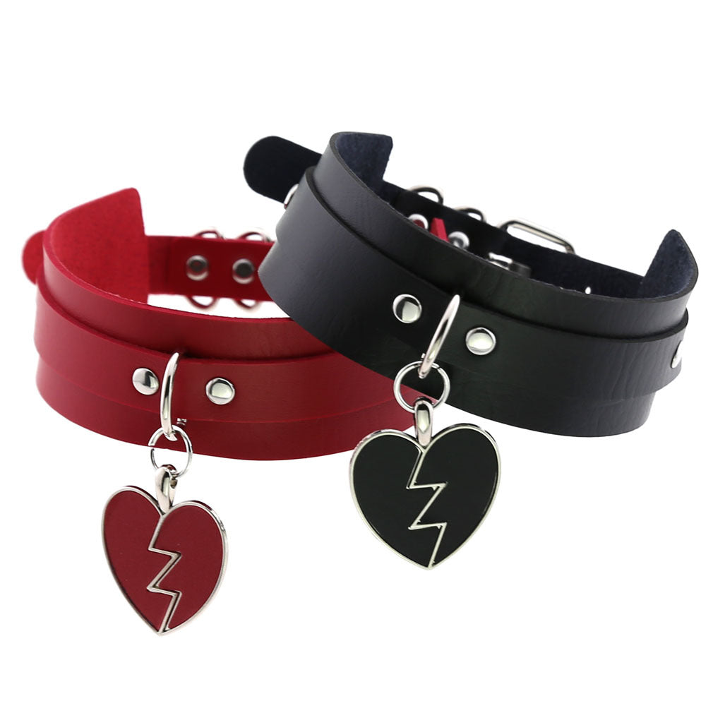 Rock Lightning Peach Heart Heartbreak Love Leather Neckband Clavicle Collar