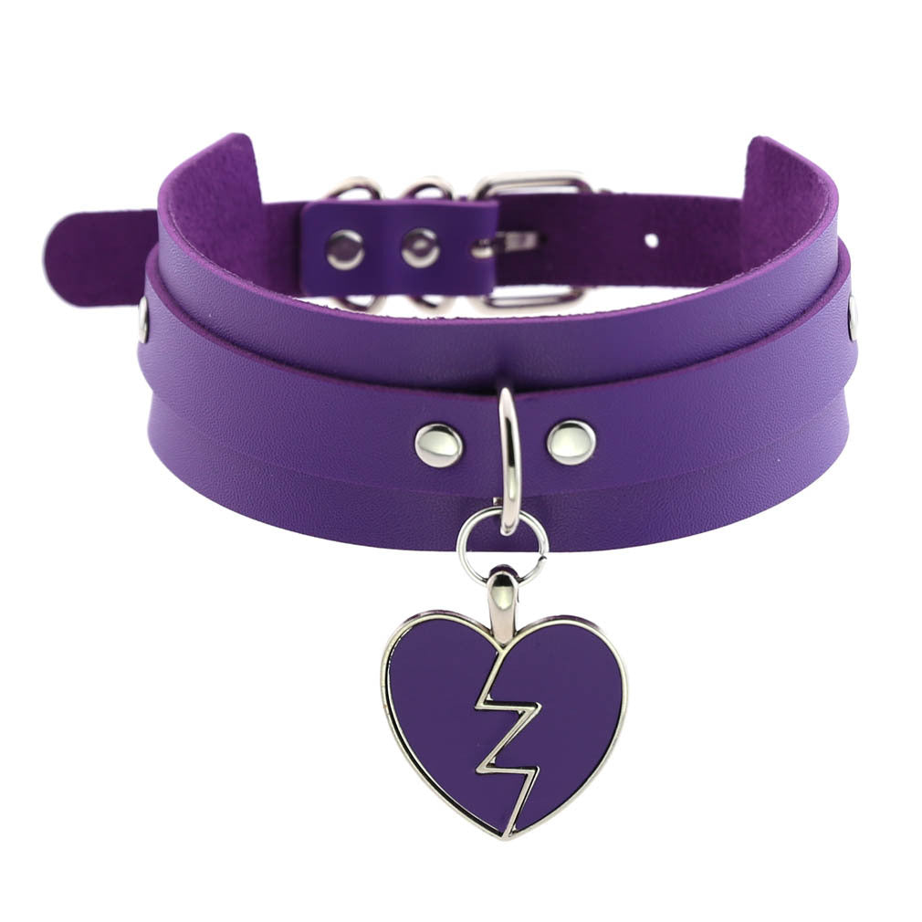 Rock Lightning Peach Heart Heartbreak Love Leather Neckband Clavicle Collar