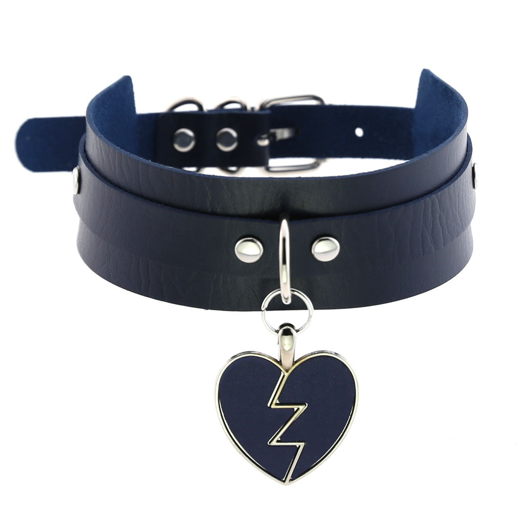 Rock Lightning Peach Heart Heartbreak Love Leather Neckband Clavicle Collar