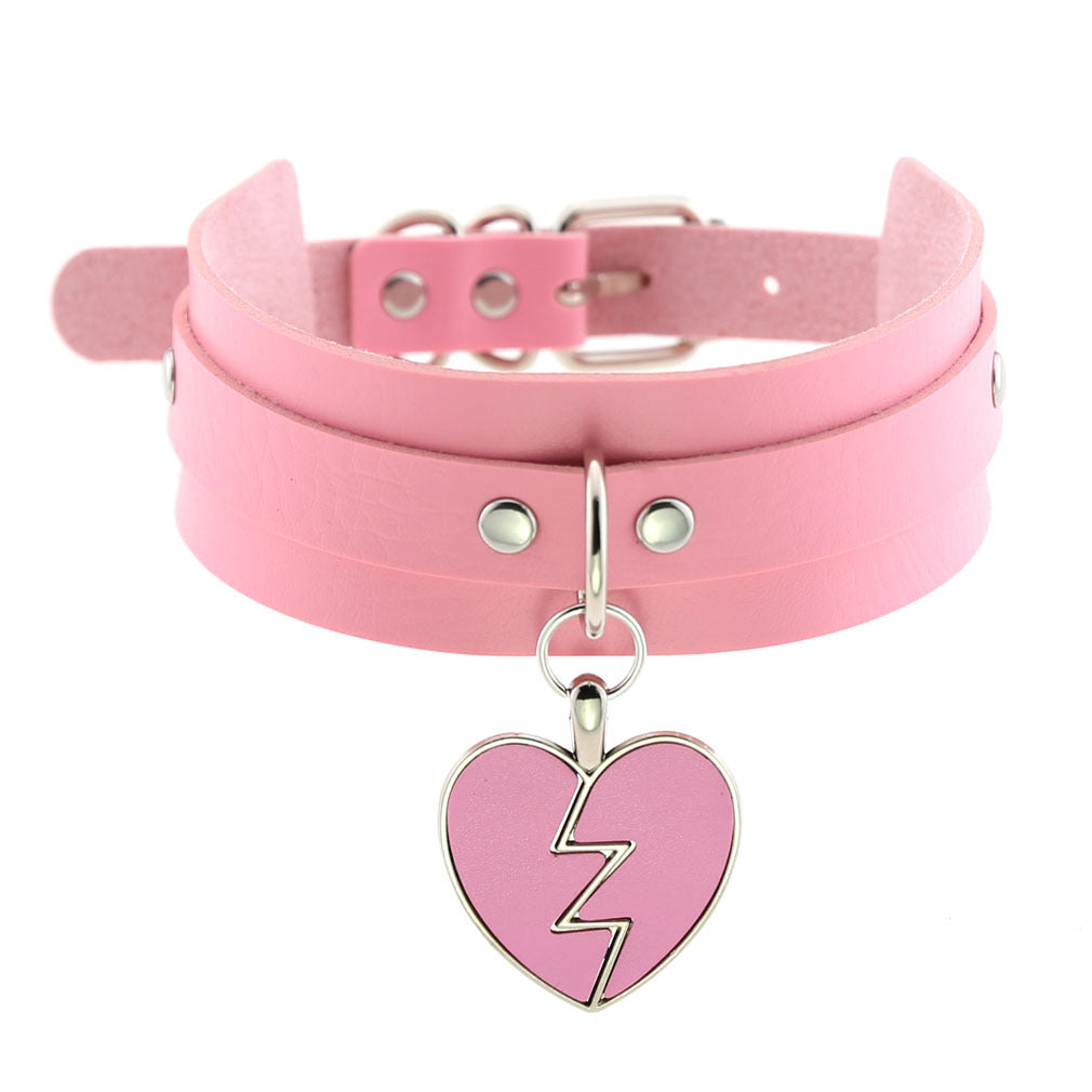 Rock Lightning Peach Heart Heartbreak Love Leather Neckband Clavicle Collar