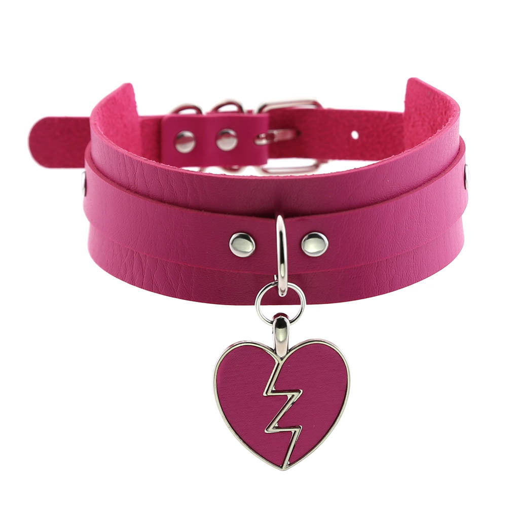 Rock Lightning Peach Heart Heartbreak Love Leather Neckband Clavicle Collar