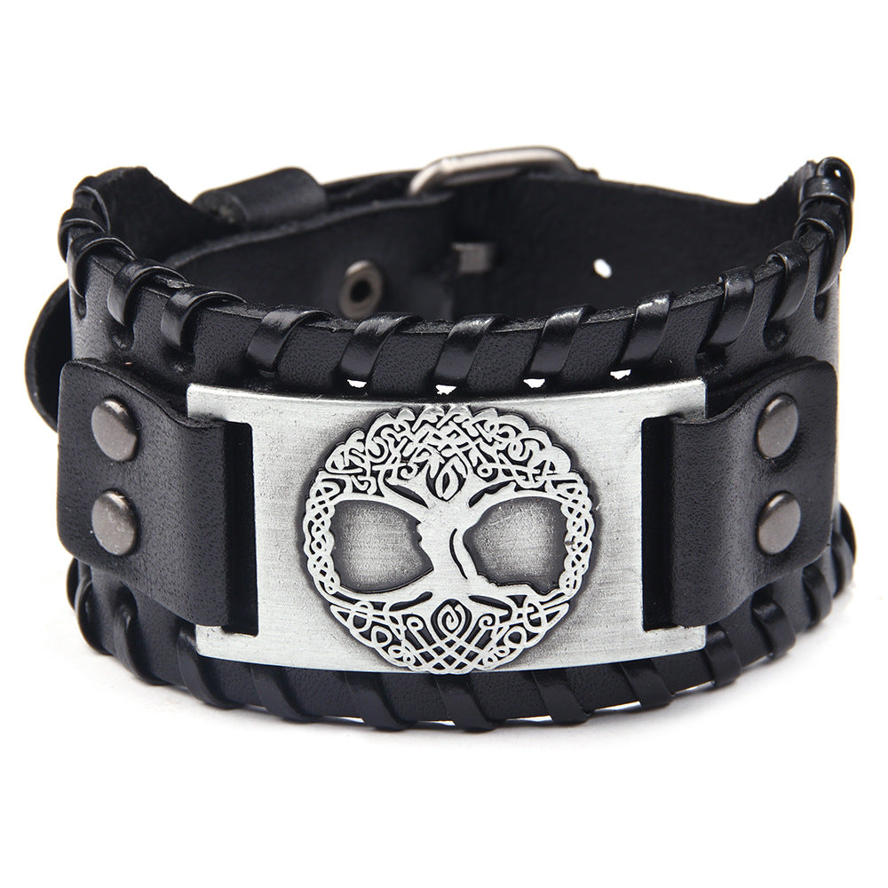 Leather Lucky Tree Face Metal Accessories Bracelets