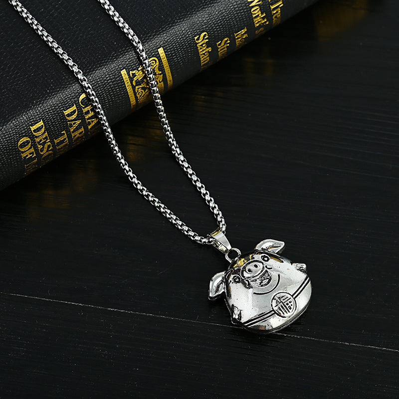 Men's Lucky Elephant Titanium Steel Life Pig Sweater Chain Necklace