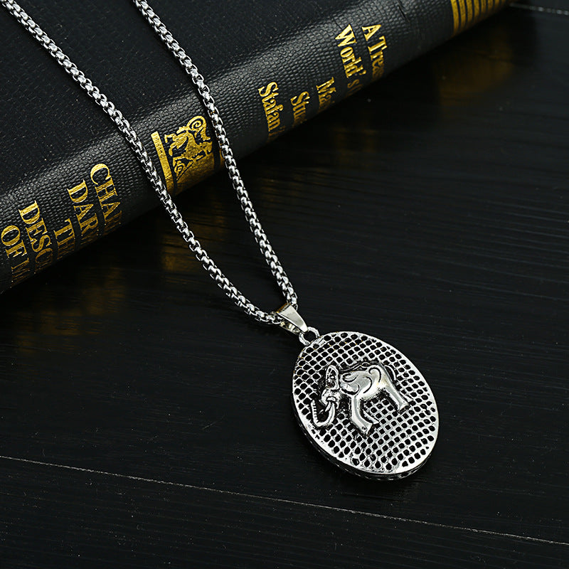 Men's Lucky Elephant Titanium Steel Life Pig Sweater Chain Necklace