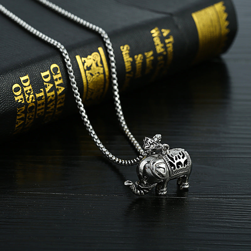 Men's Lucky Elephant Titanium Steel Life Pig Sweater Chain Necklace