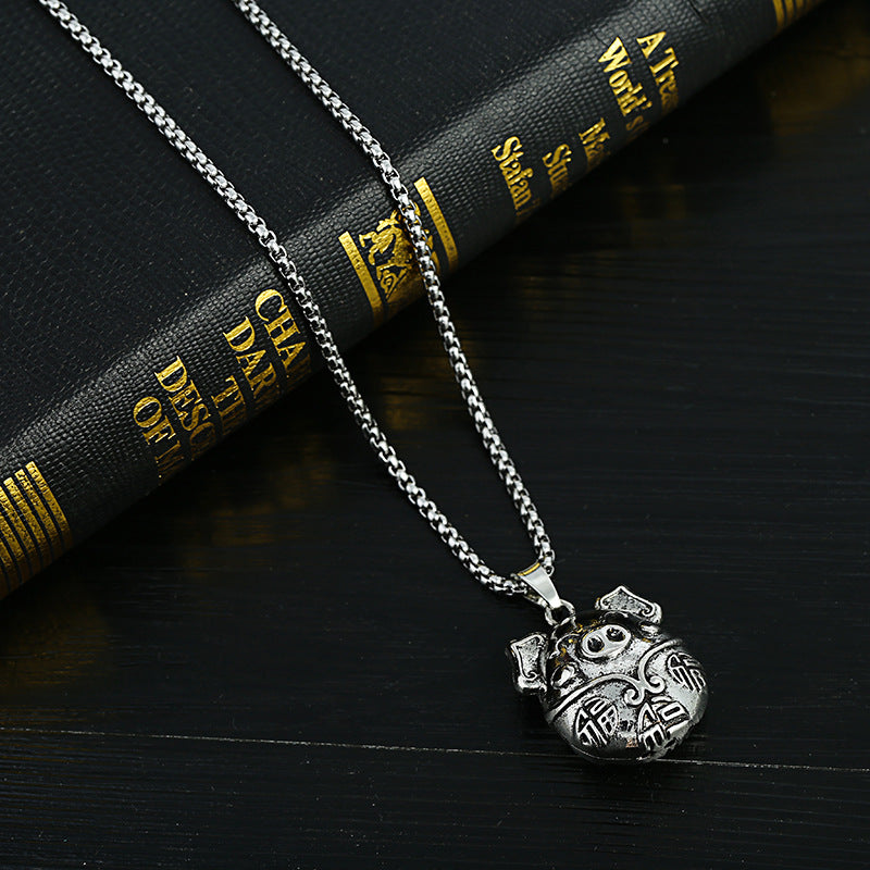 Men's Lucky Elephant Titanium Steel Life Pig Sweater Chain Necklace