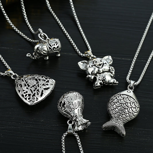 Men's Lucky Elephant Titanium Steel Life Pig Sweater Chain Necklace