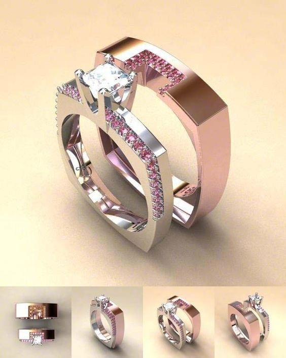 Plated Real Gold Inlaid Zircon Couple Elegant Lady Ring