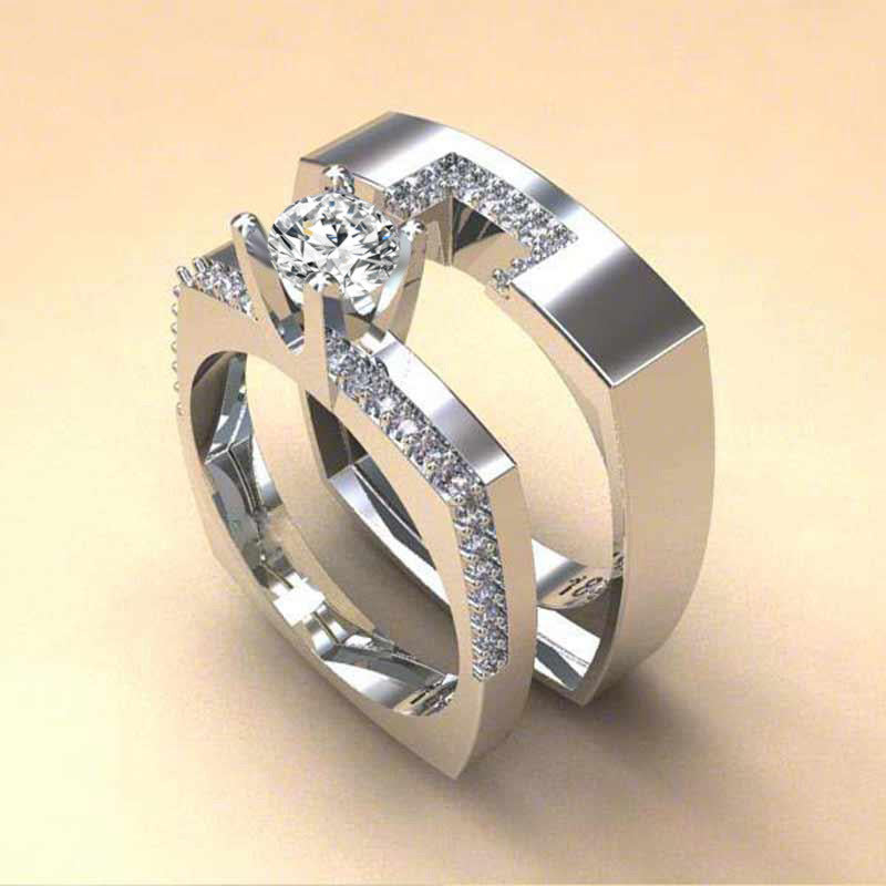 Plated Real Gold Inlaid Zircon Couple Elegant Lady Ring