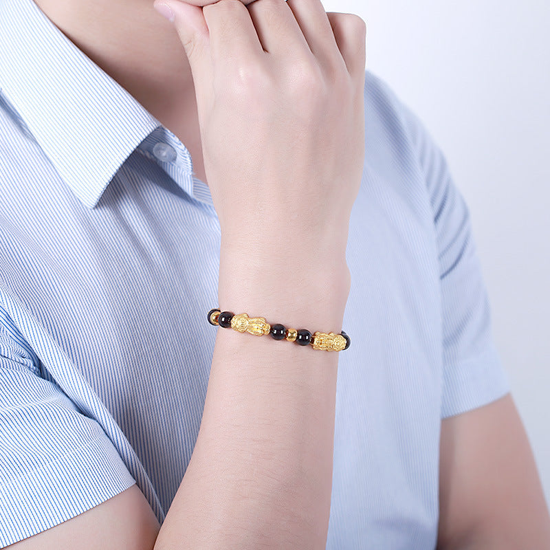 Women's Natural Claret Garnet Pi Gold Hard Bracelet