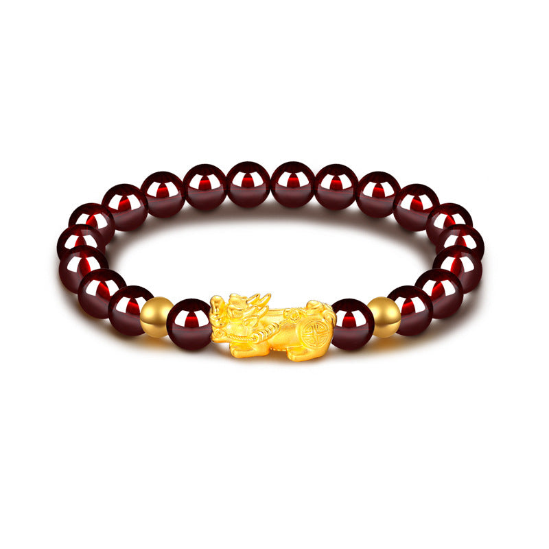 Women's Natural Claret Garnet Pi Gold Hard Bracelet