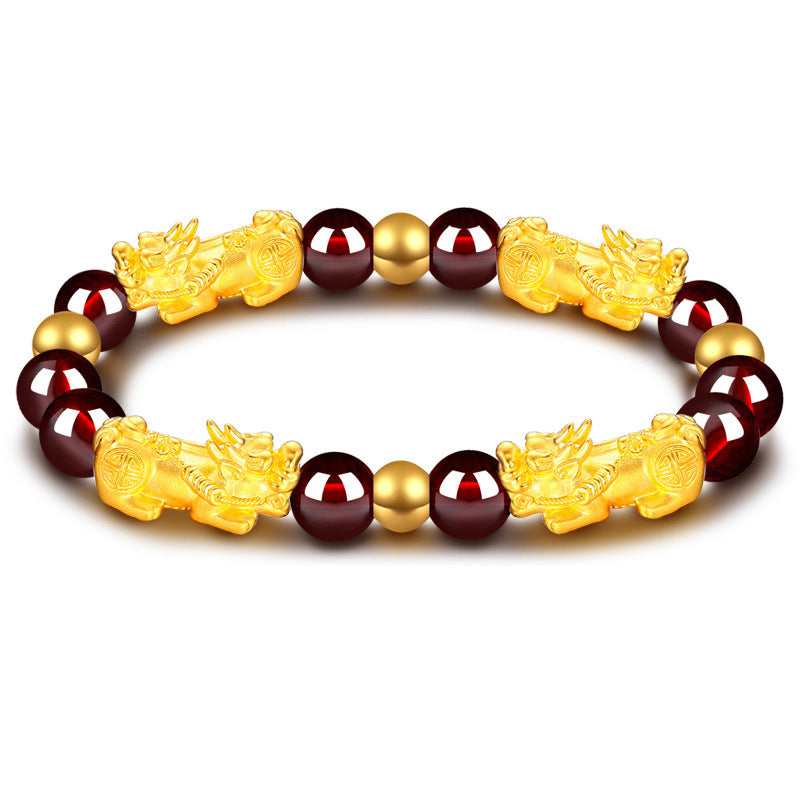 Women's Natural Claret Garnet Pi Gold Hard Bracelet