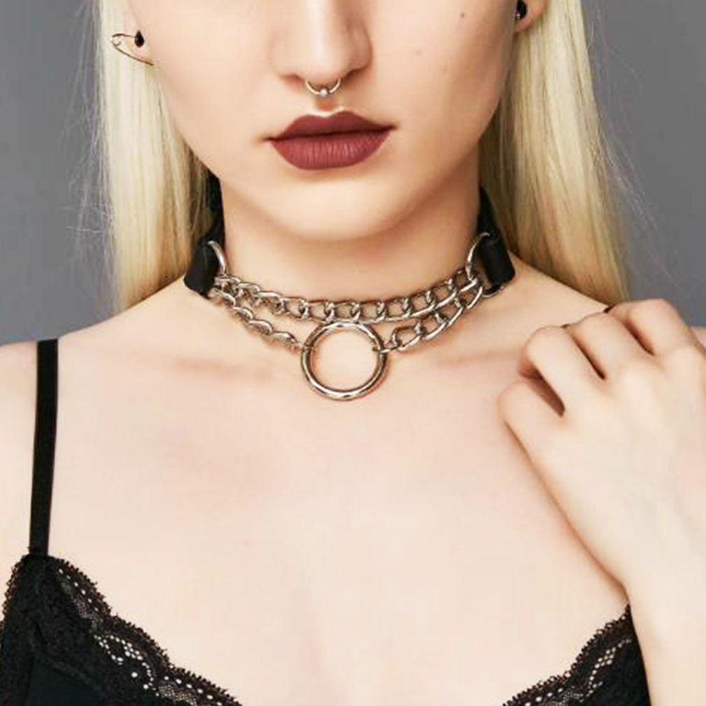 Fashion Leather Neckband Punk Street Shot Chain Neck Necklaces