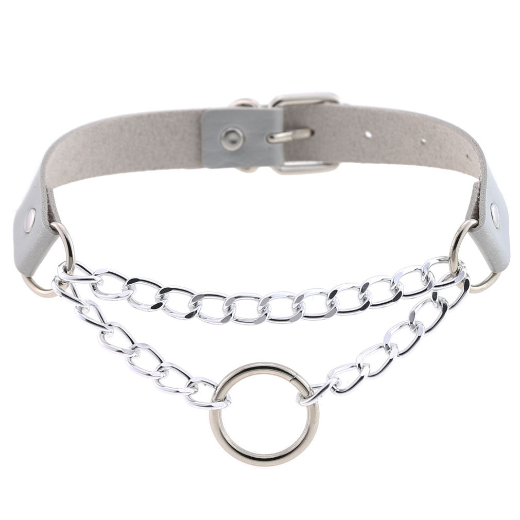 Fashion Leather Neckband Punk Street Shot Chain Neck Necklaces