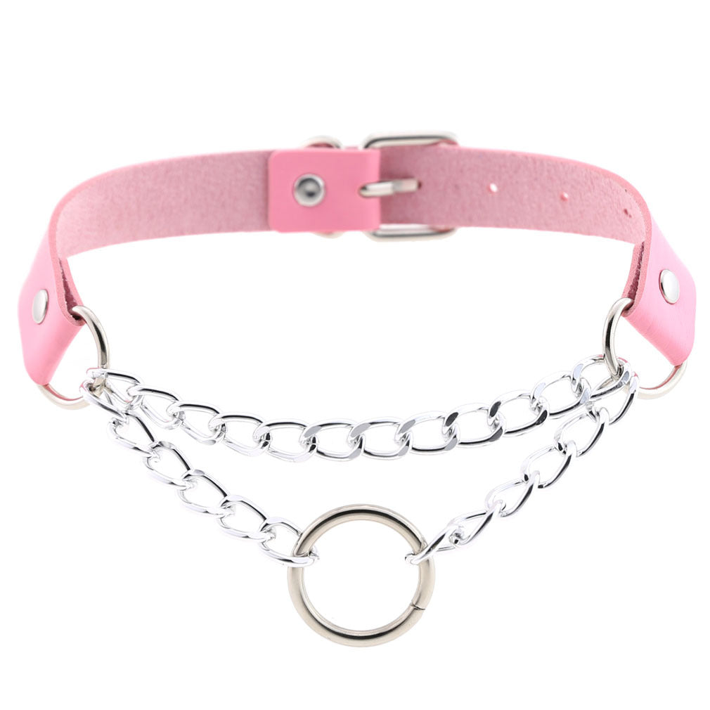 Fashion Leather Neckband Punk Street Shot Chain Neck Necklaces